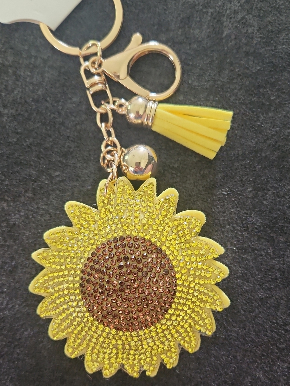 Blingy Yellow Sunflower Crystal Tassel Keyring